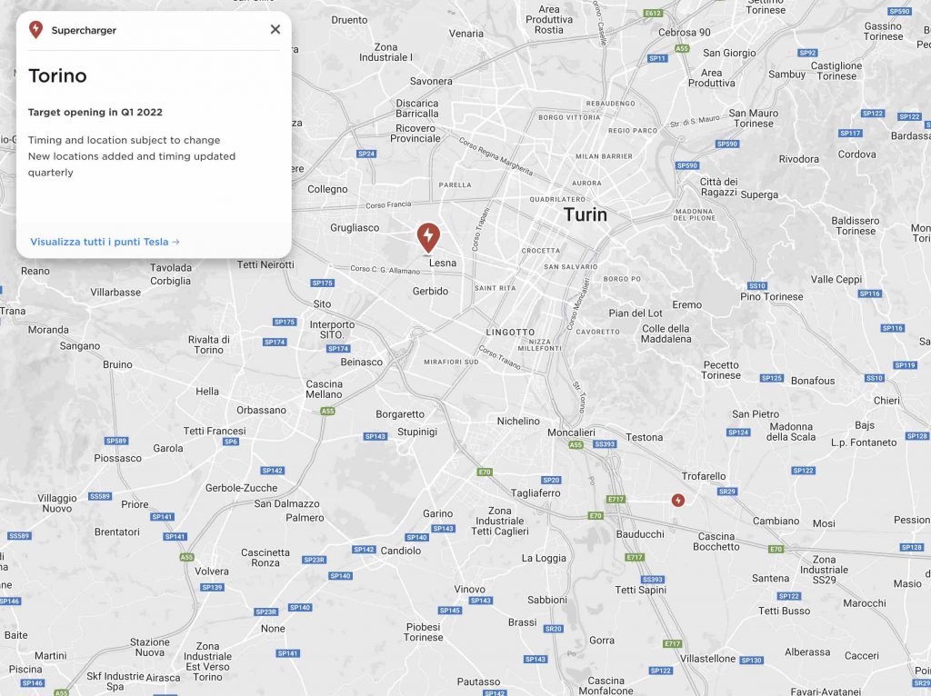 Nuovo Tesla Supercharger a Grugliasco Le Gru