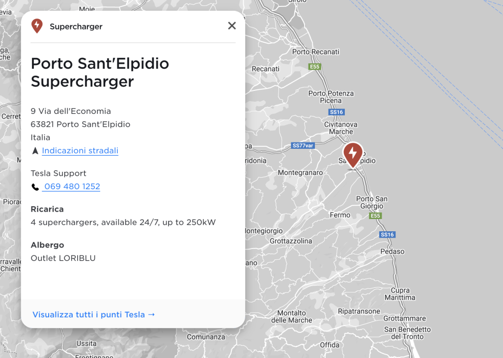 Nuovo Supercharger Tesla a Porto Sant'Elpidio